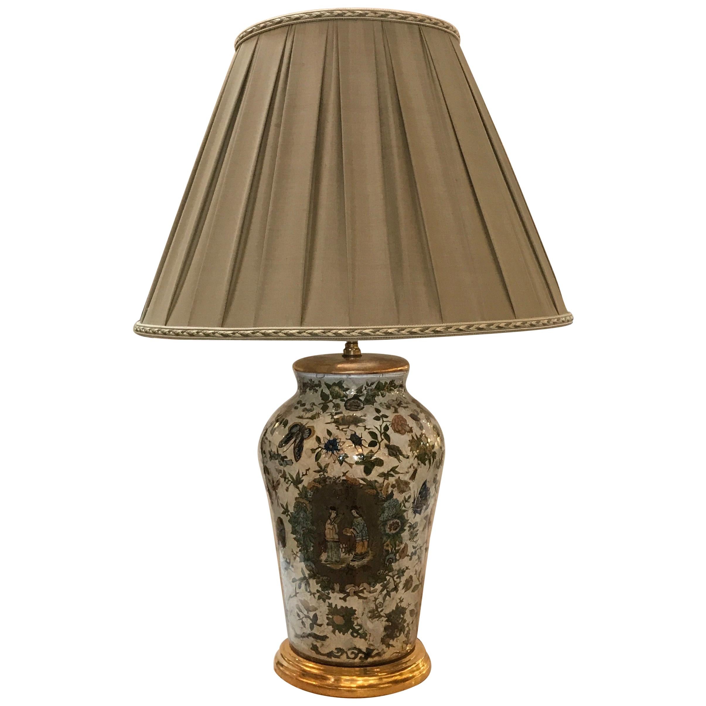 Decorator Églomisé Decoupage Chinoiserie Lamp For Sale