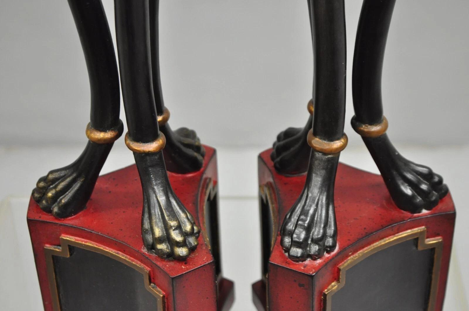 Decorator Empire Regency Style Red & Black Metal Lion Candlesticks - a Pair For Sale 5