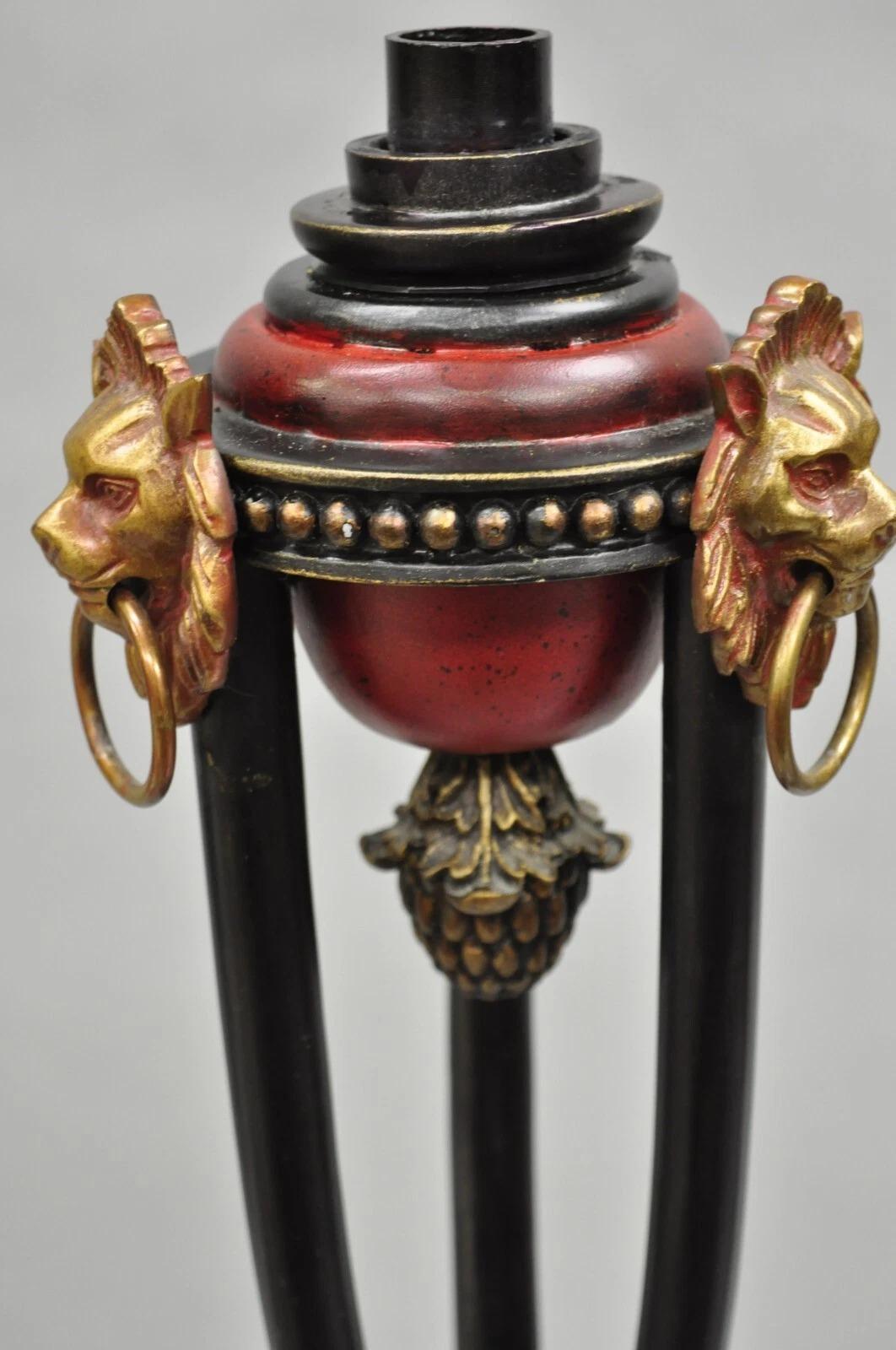 Decorator Empire Regency Style Red & Black Metal Lion Candlesticks - a Pair In Good Condition For Sale In Philadelphia, PA