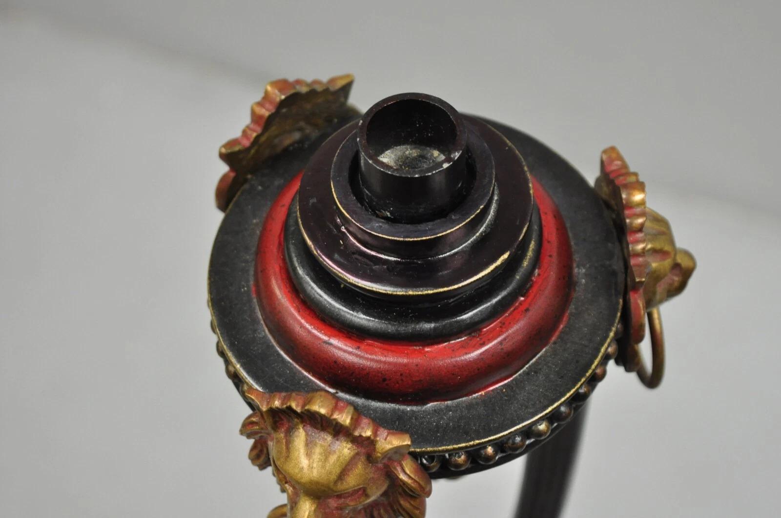 Decorator Empire Regency Style Red & Black Metal Lion Candlesticks - a Pair For Sale 1