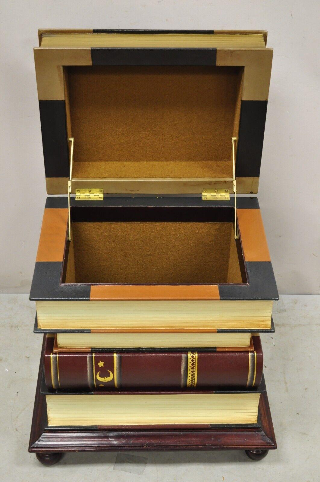 Decorator Faux Leather Stacked Book Maitland Smith Style Trunk Side Table 4
