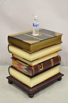 Decorator Faux Leather Stacked Book Maitland Smith Style Trunk Side Table