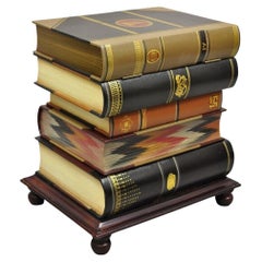 Decorator Faux Leather Stacked Book Maitland Smith Style Trunk Side Table