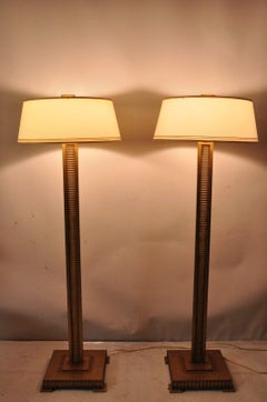 Decorator Fine Art Lamps Gold Gilt Metal Skyscraper Modern Floor Lamps - a Pair