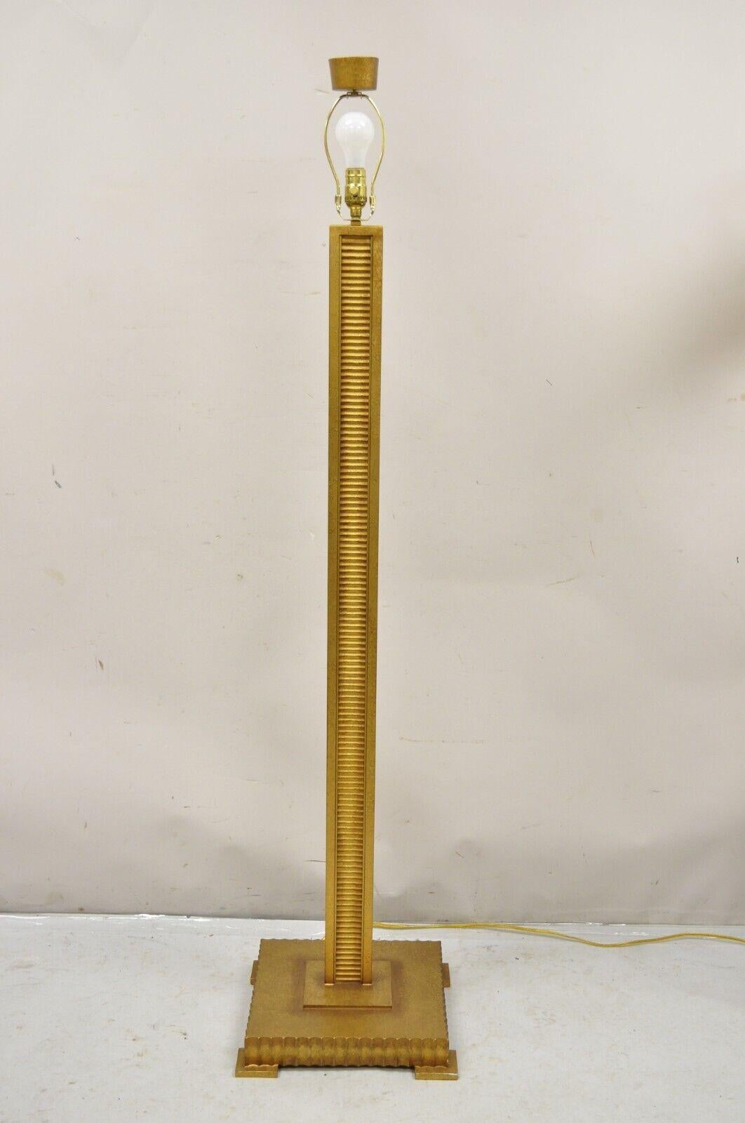 Decorator Fine Art Lamps Gold Gilt Metal Skyscraper Modern Floor Lamps - a Pair In Good Condition For Sale In Philadelphia, PA