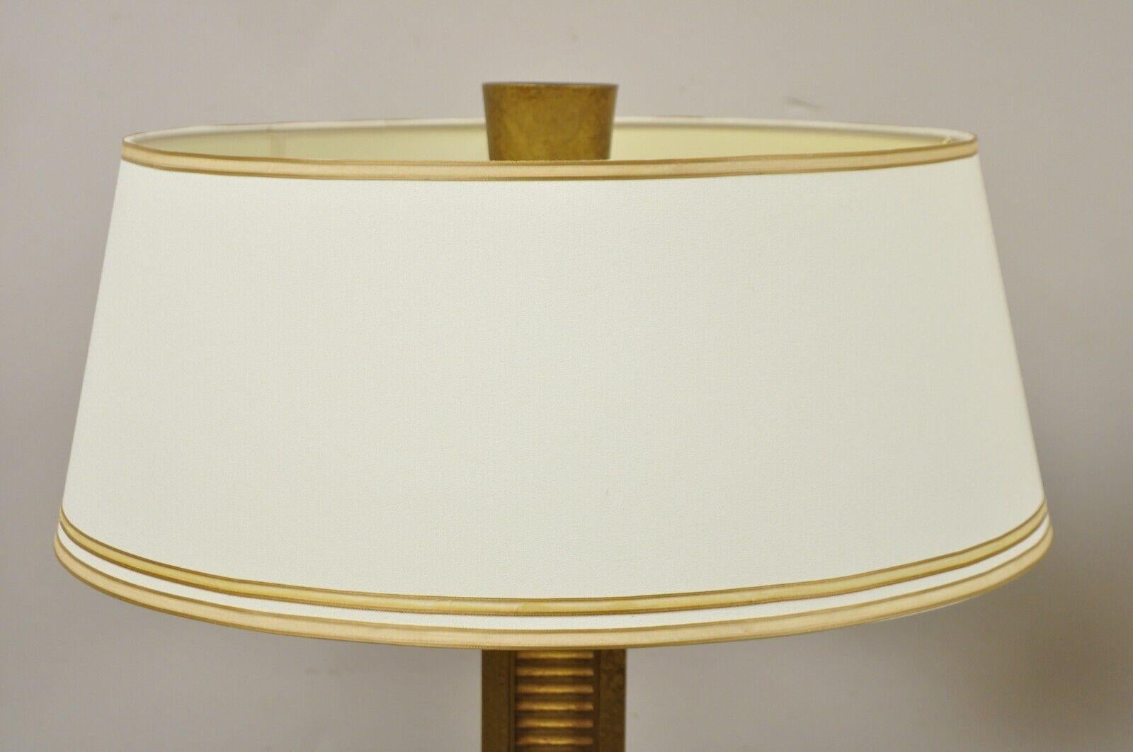 Contemporary Decorator Fine Art Lamps Gold Gilt Metal Skyscraper Modern Floor Lamps - a Pair For Sale