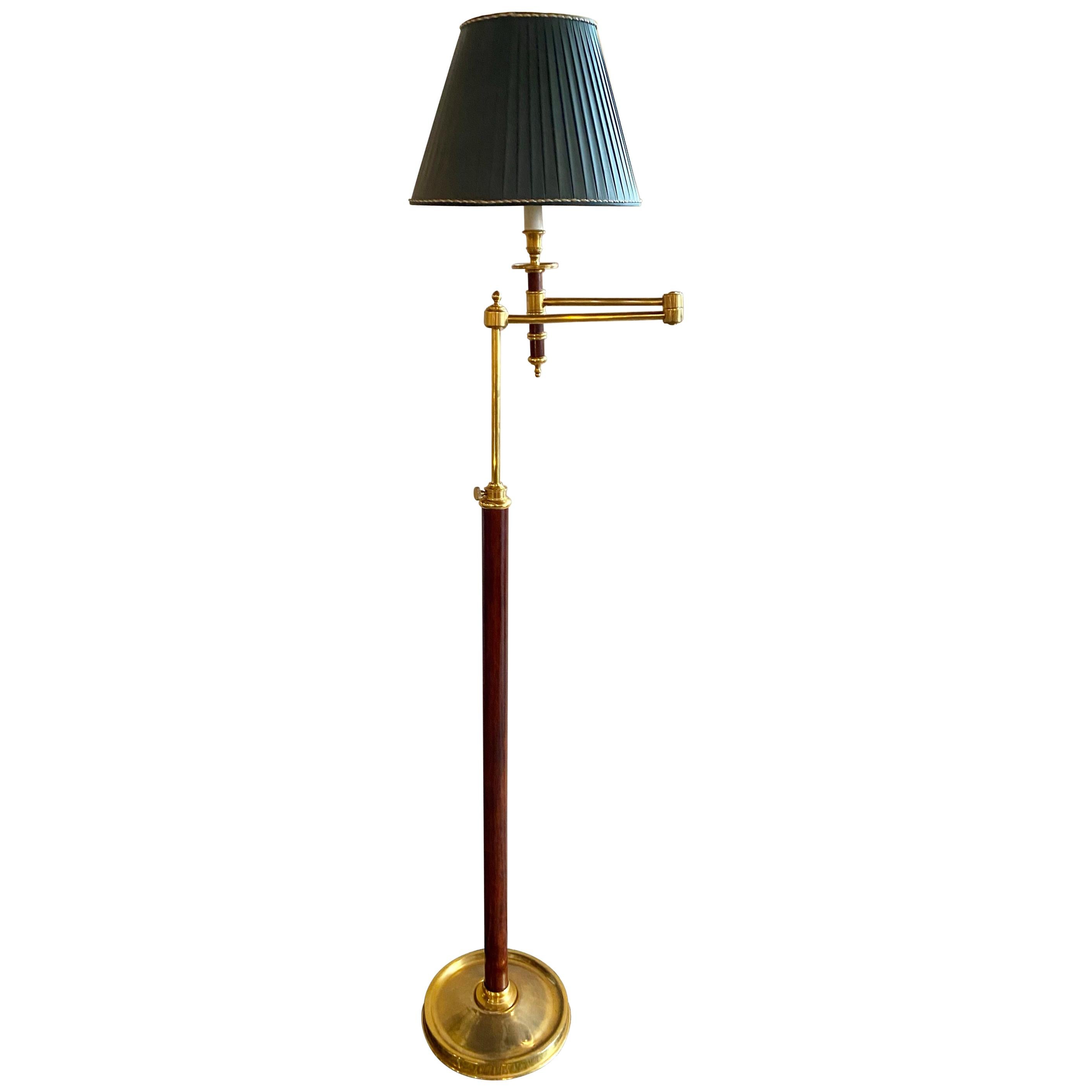 Decorator Floor or Standing Lamp, Leather Pole with Brass Custom Shade
