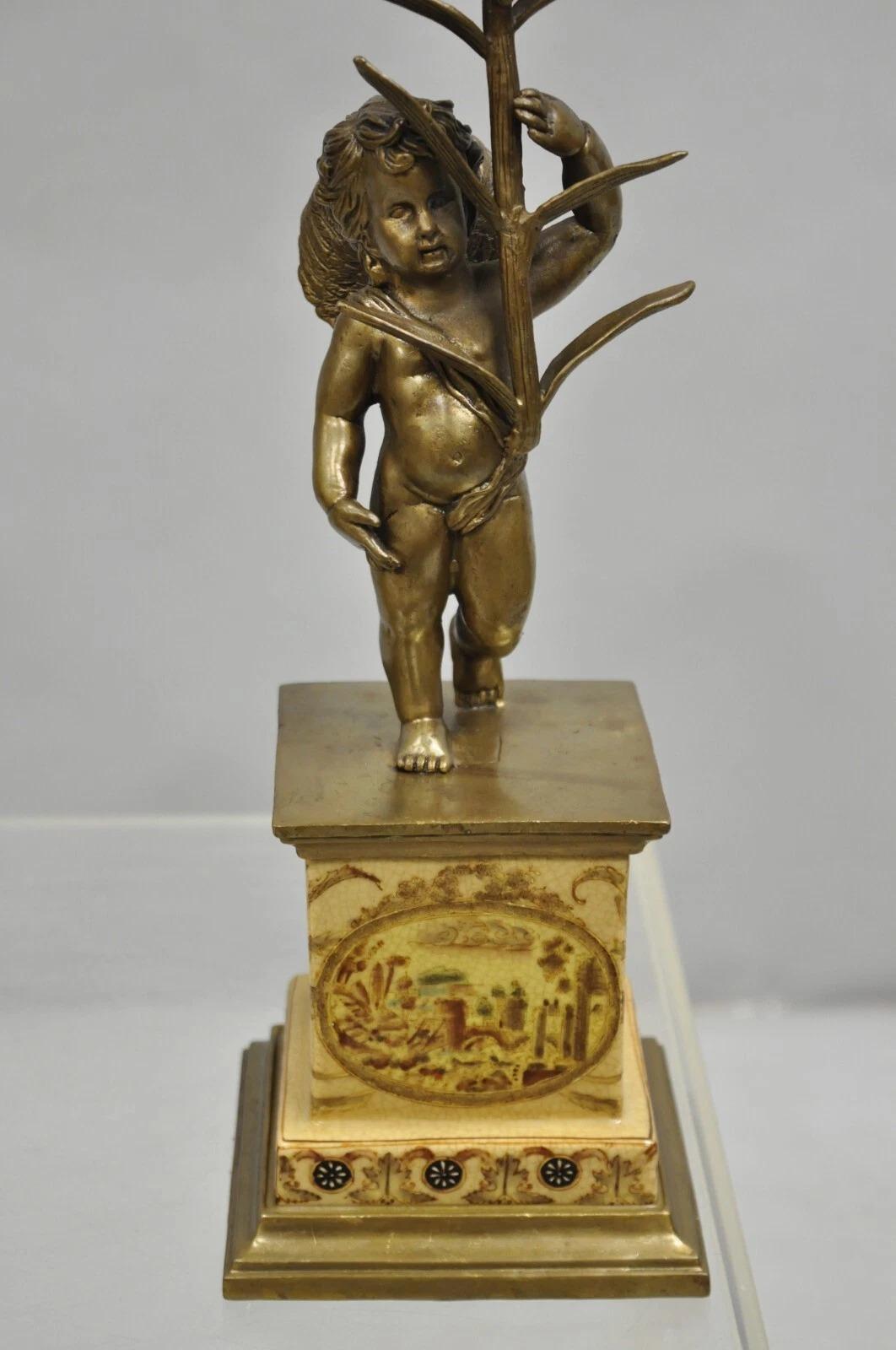 Decorator French Rococo Bronze and Porcelain Cherub Flower Candelabras - Pair For Sale 6