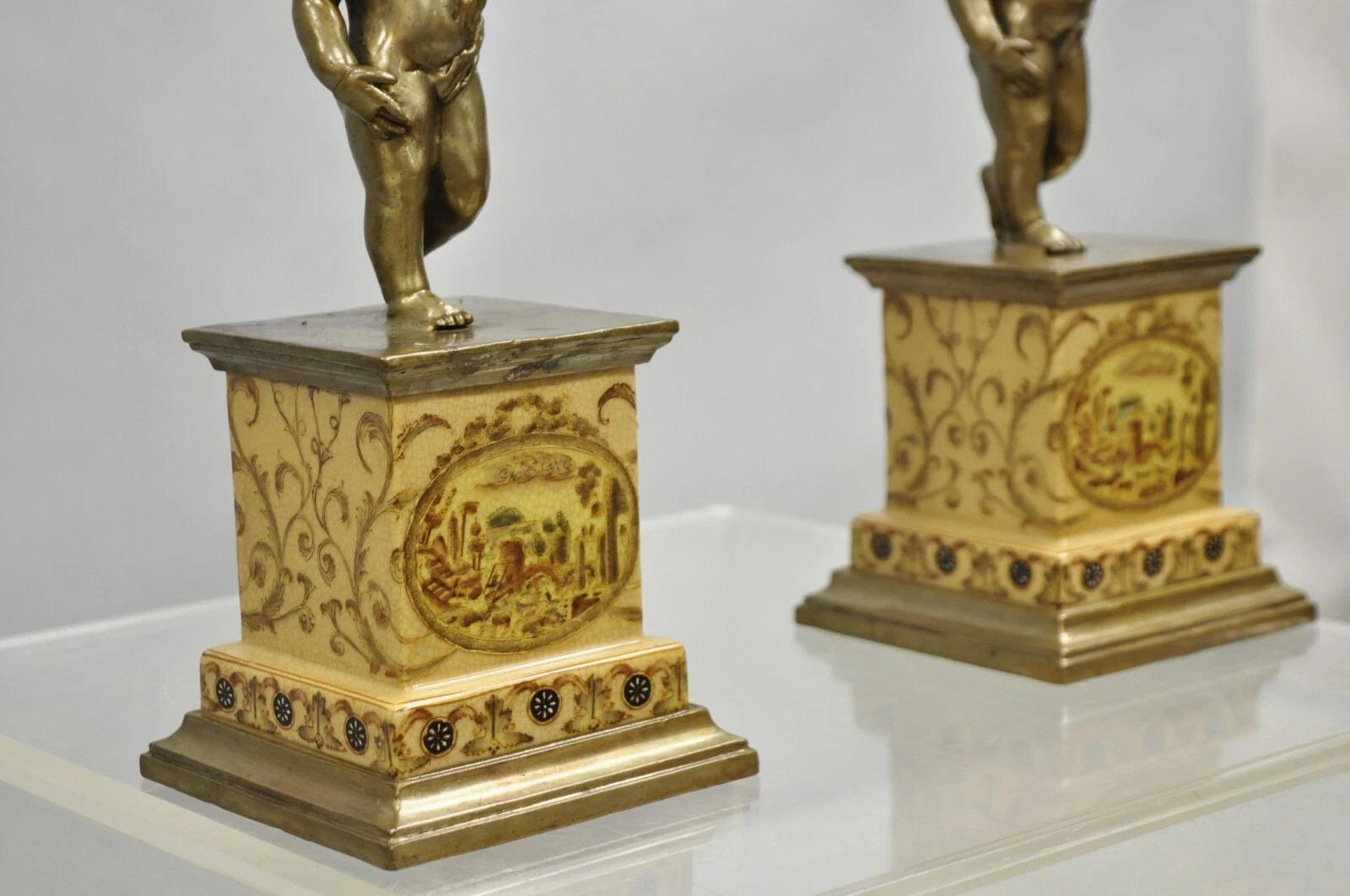 Decorator French Rococo Bronze and Porcelain Cherub Flower Candelabras - Pair For Sale 2