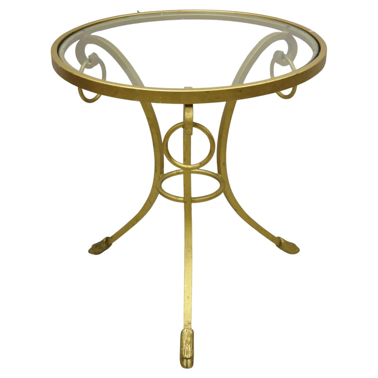 Decorator Gold Italian Neoclassical Style Hoof Foot Round Occasional Side Table For Sale