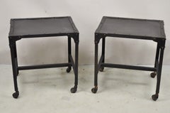 Decorator Industrial Vintage Style Steel Metal Side Tables on Wheels, a Pair