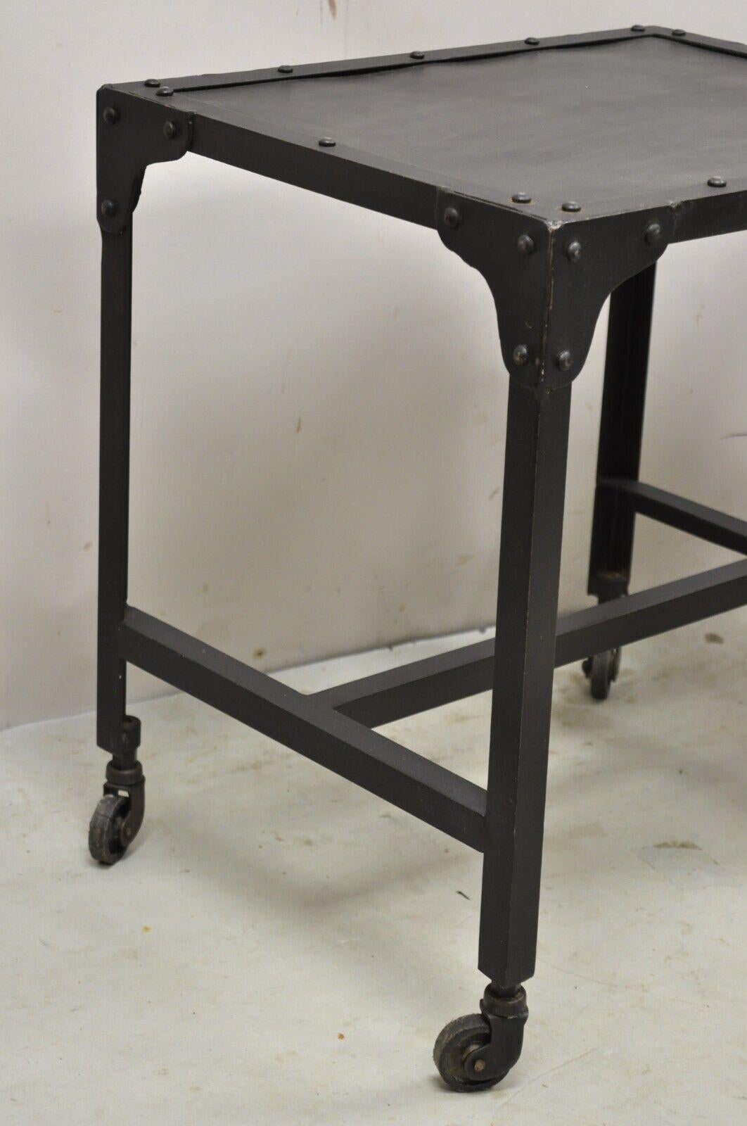 Decorator Industrial Vintage Style Steel Metal Side Tables on Wheels, a Pair In Good Condition For Sale In Philadelphia, PA