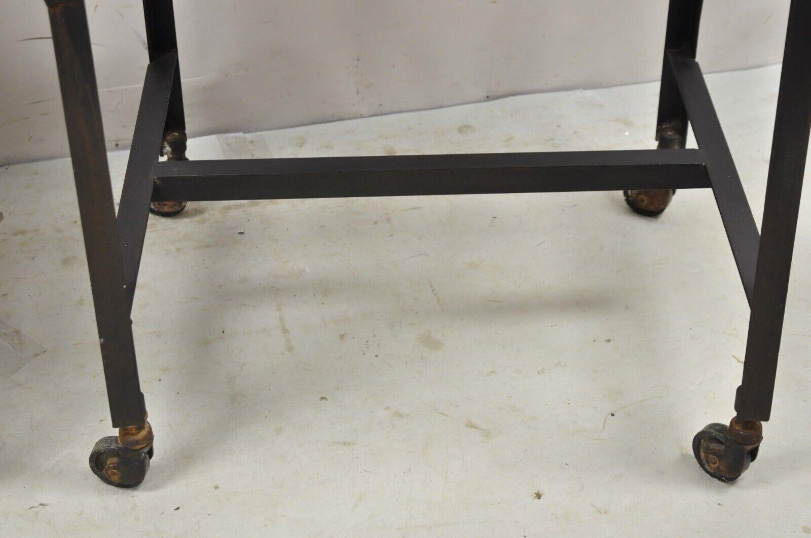 Decorator Industrial Vintage Style Steel Metal Side Tables on Wheels, a Pair For Sale 5