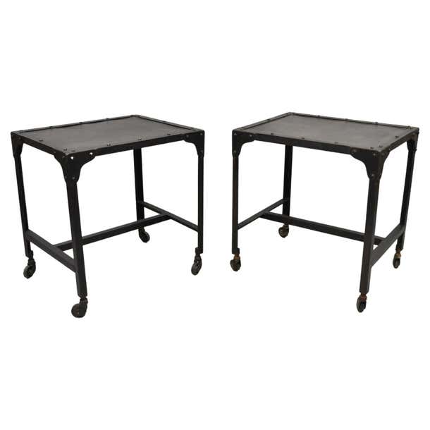 Decorator Industrial Vintage Style Steel Metal Side Tables on Wheels ...