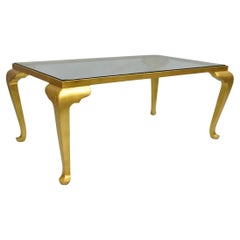 Decorator Italian Hollywood Regency Gold Gilt Cabriole Glass Iron Coffee Table