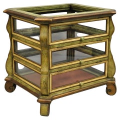 Decorator Italian Mediterranean Green Painted 3 Tier Glass Curio Side Table