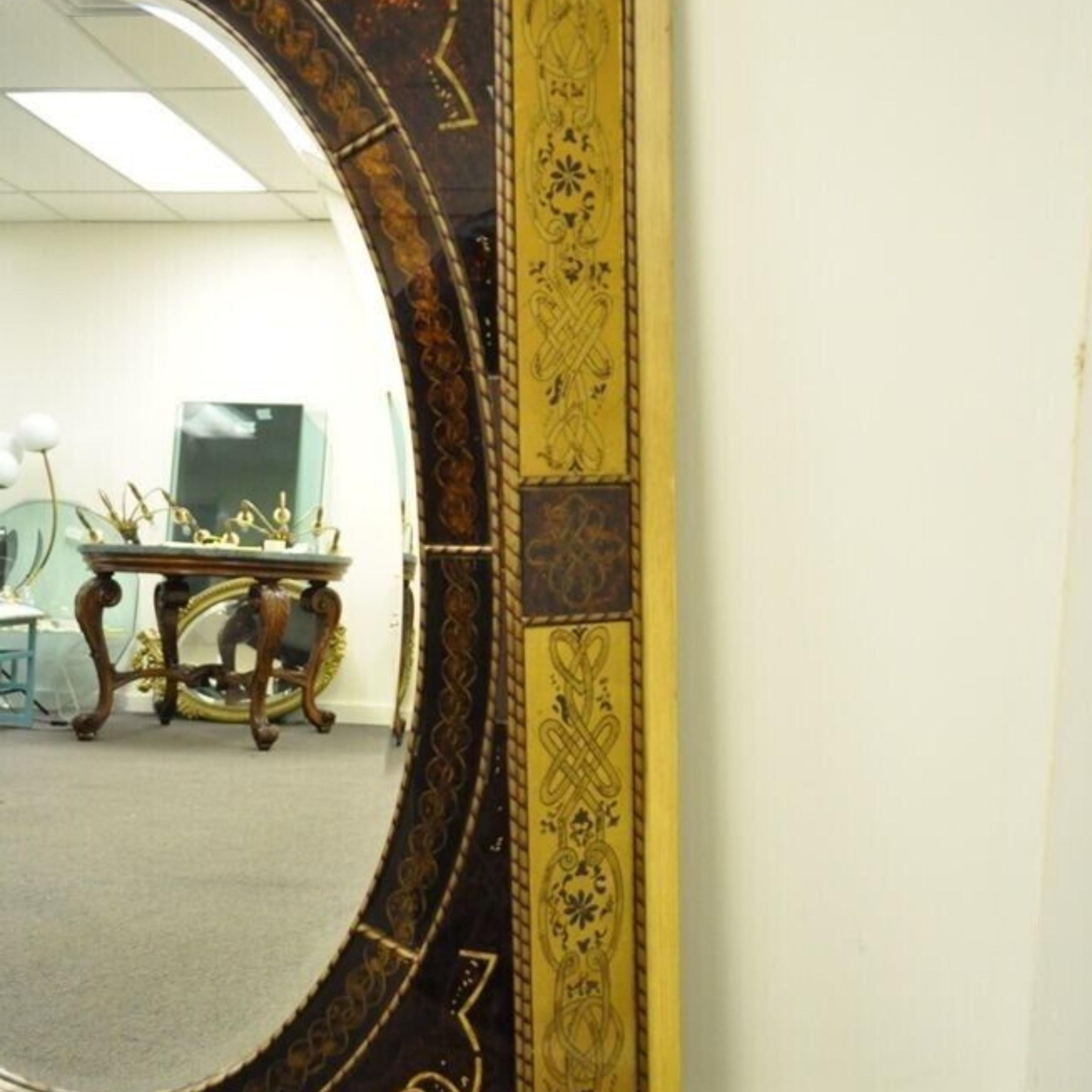 Decorator Italian Venetian Style Hollywood Regency Reverse Decorated Wall Mirror For Sale 6