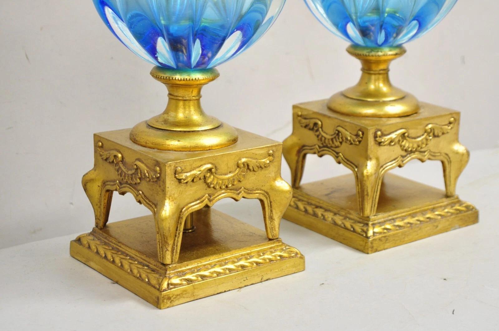 Dekorateur-Tischlampe im modernen italienischen Murano-Stil aus mundgeblasenem Glas in Gold – ein Paar im Zustand „Gut“ im Angebot in Philadelphia, PA