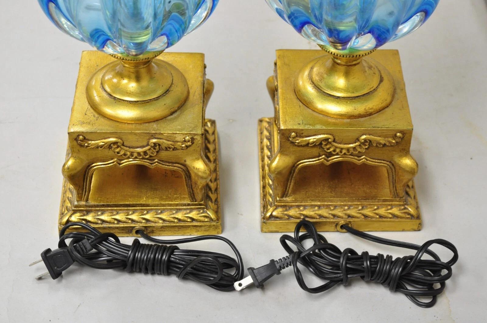 Dekorateur-Tischlampe im modernen italienischen Murano-Stil aus mundgeblasenem Glas in Gold – ein Paar im Angebot 2