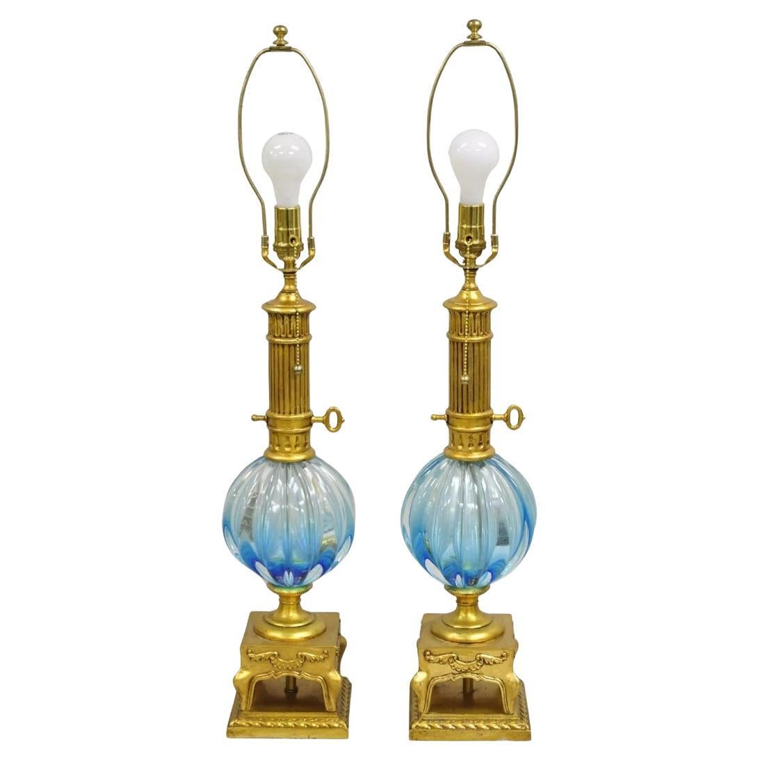 Dekorateur-Tischlampe im modernen italienischen Murano-Stil aus mundgeblasenem Glas in Gold – ein Paar im Angebot