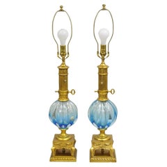 Lampada da tavolo Decorator Modern-Decor in stile italiano di Murano in vetro soffiato blu e oro - una coppia
