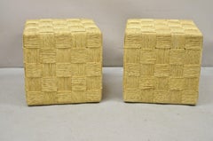 Decorator Modern Woven Rattan Rope Cord Cube Ottoman Side Table - a Pair
