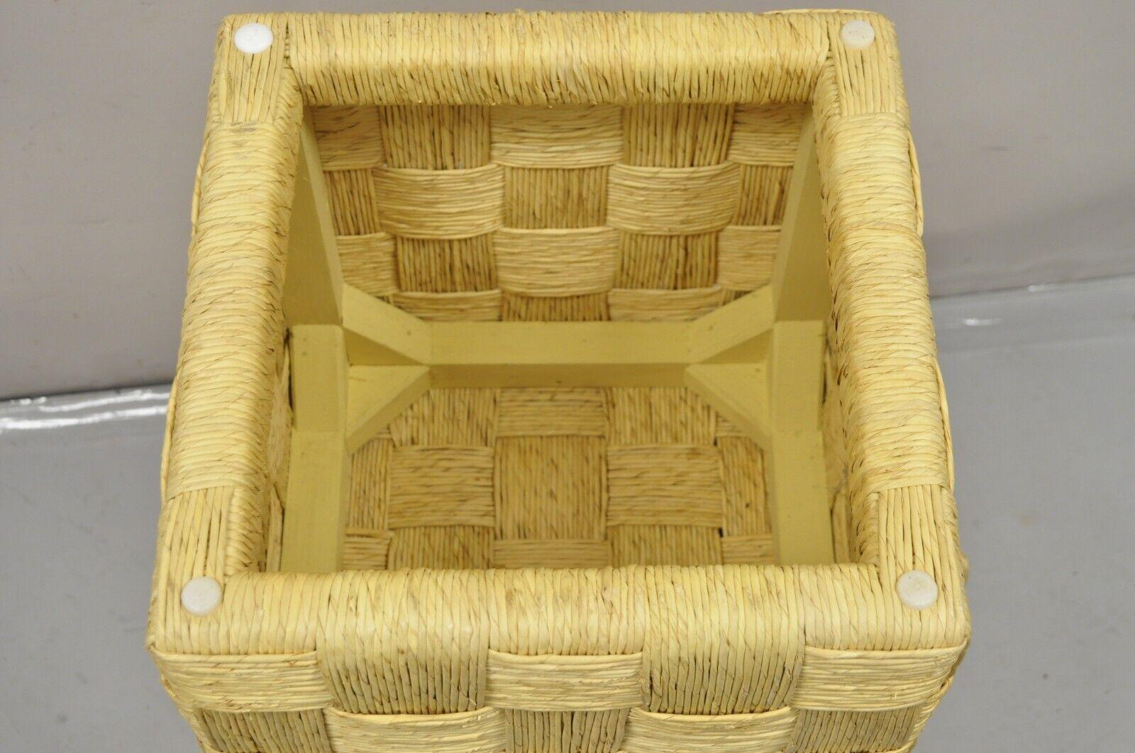 Decorator Modern Woven Rattan Rope Cord Cube Ottoman Side Table - a Pair For Sale 5