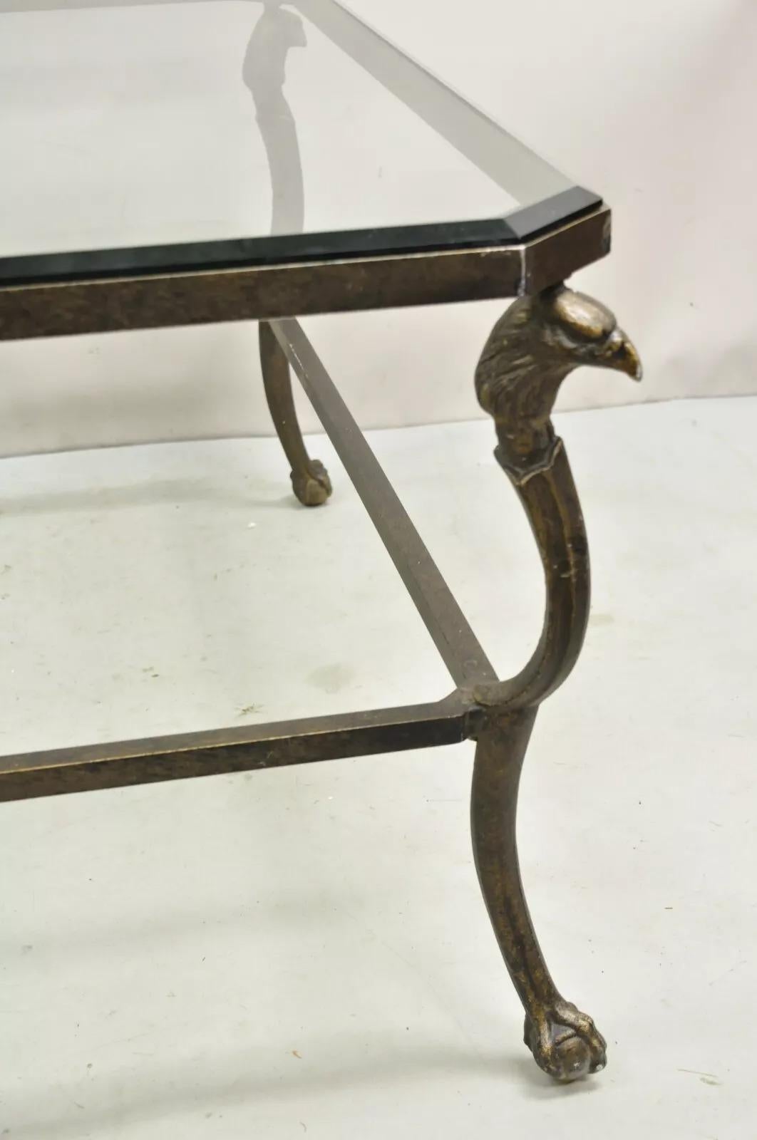 Decorator Regency Style Large Metal & Glass Coffee Table With Eagle Heads 6
