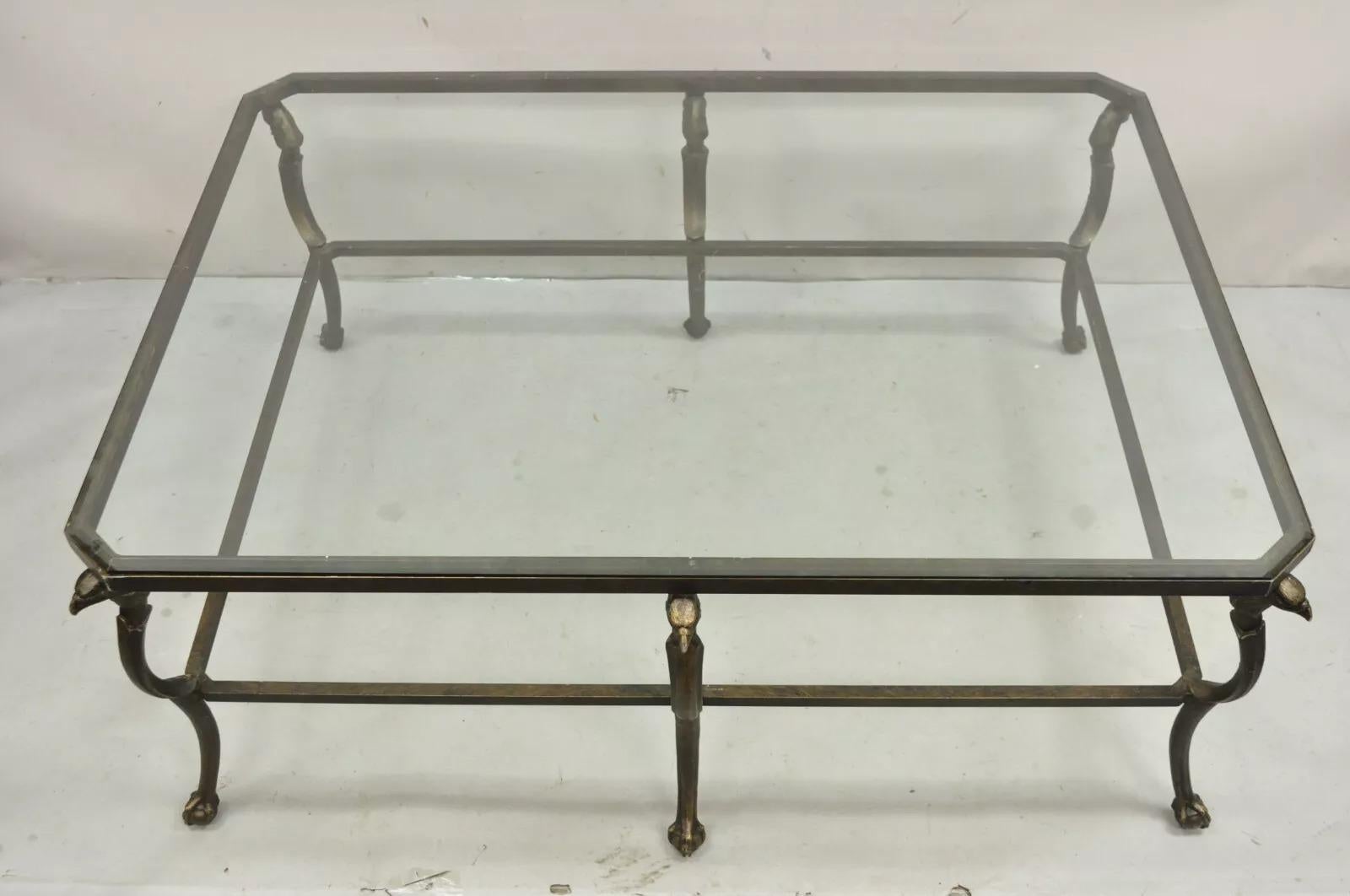 Unknown Decorator Regency Style Large Metal & Glass Coffee Table With Eagle Heads