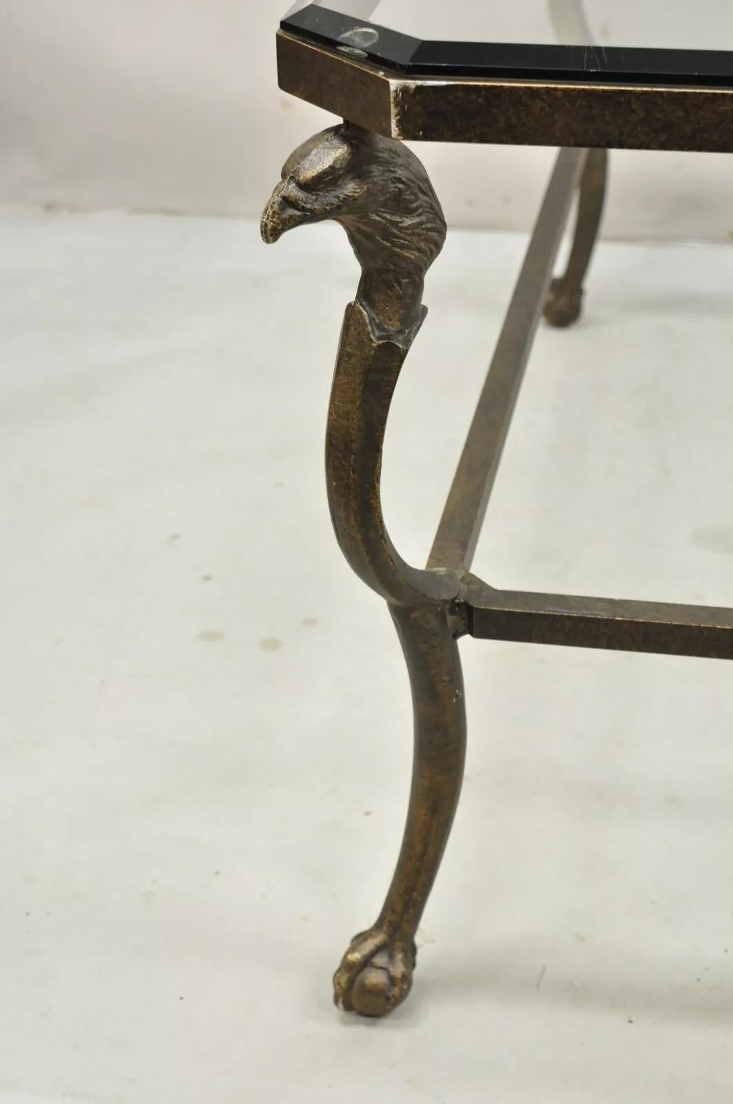Decorator Regency Style Large Metal & Glass Coffee Table With Eagle Heads In Good Condition In Philadelphia, PA