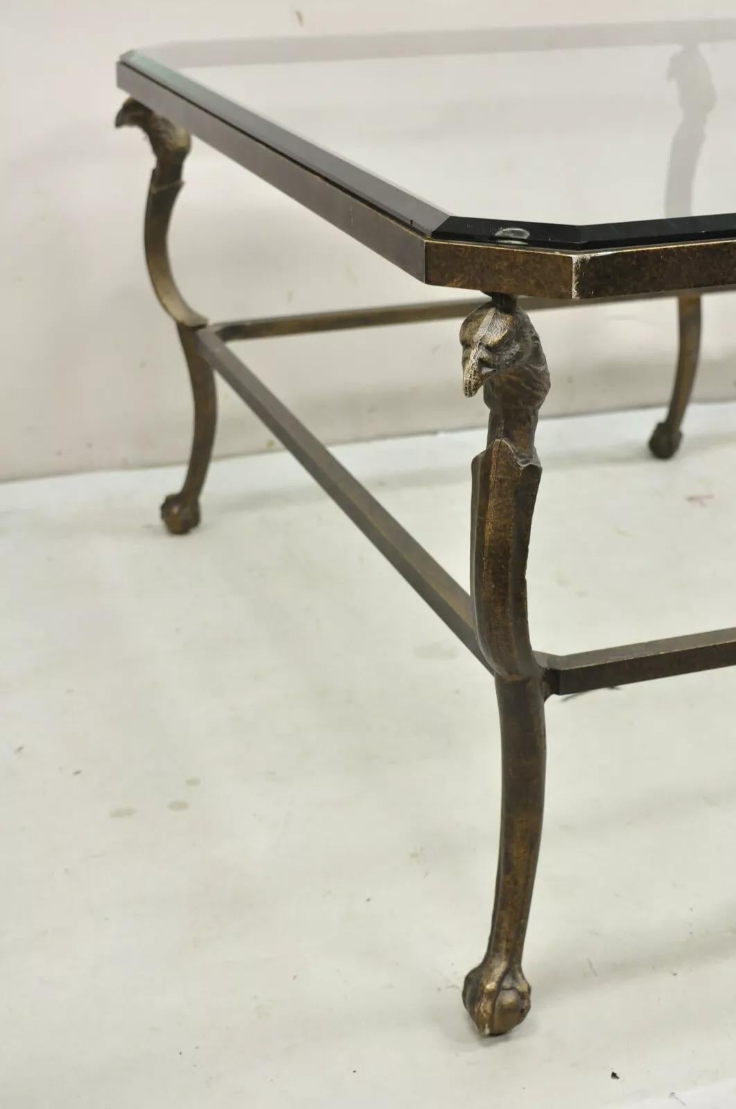20th Century Decorator Regency Style Large Metal & Glass Coffee Table With Eagle Heads
