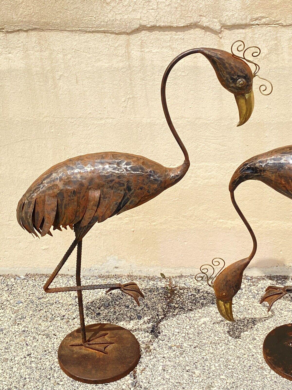 Decorator Steel Metal Heron Bird Flamingo Garden Sculpture Statue - a Pair. Item features 2 statues included (as pictured), attractive weathered rustic finish, great style and form. circa late 20th - 21st century.
Measurements: 
39