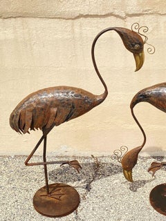 Decorator Steel Metal Heron Bird Flamingo Garden Sculpture Statue, a Pair