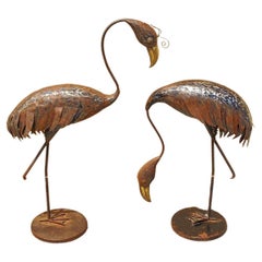 Paire de sculptures de jardin décoratives en acier et métal, oiseau héron flamboyant