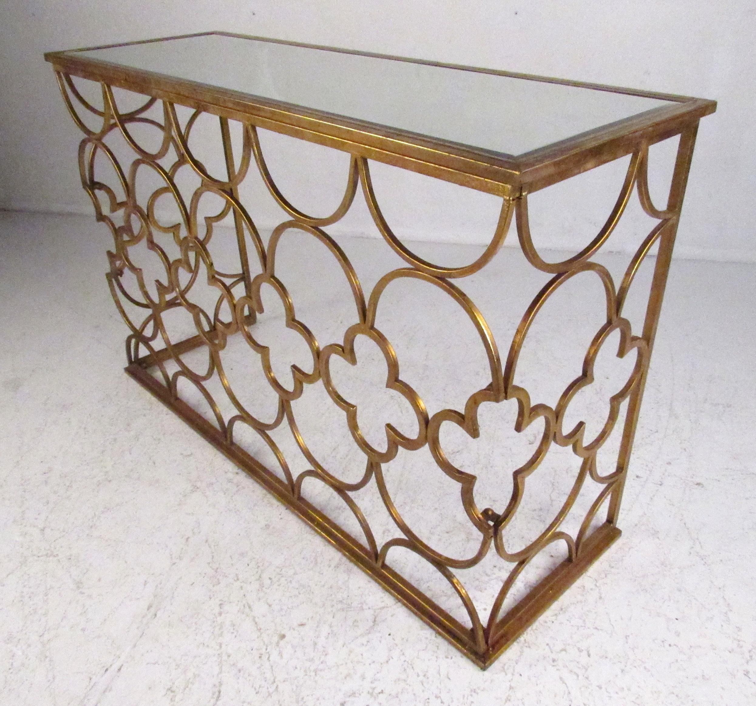 Modern Decorator Style Console Table with Mirrored Top For Sale