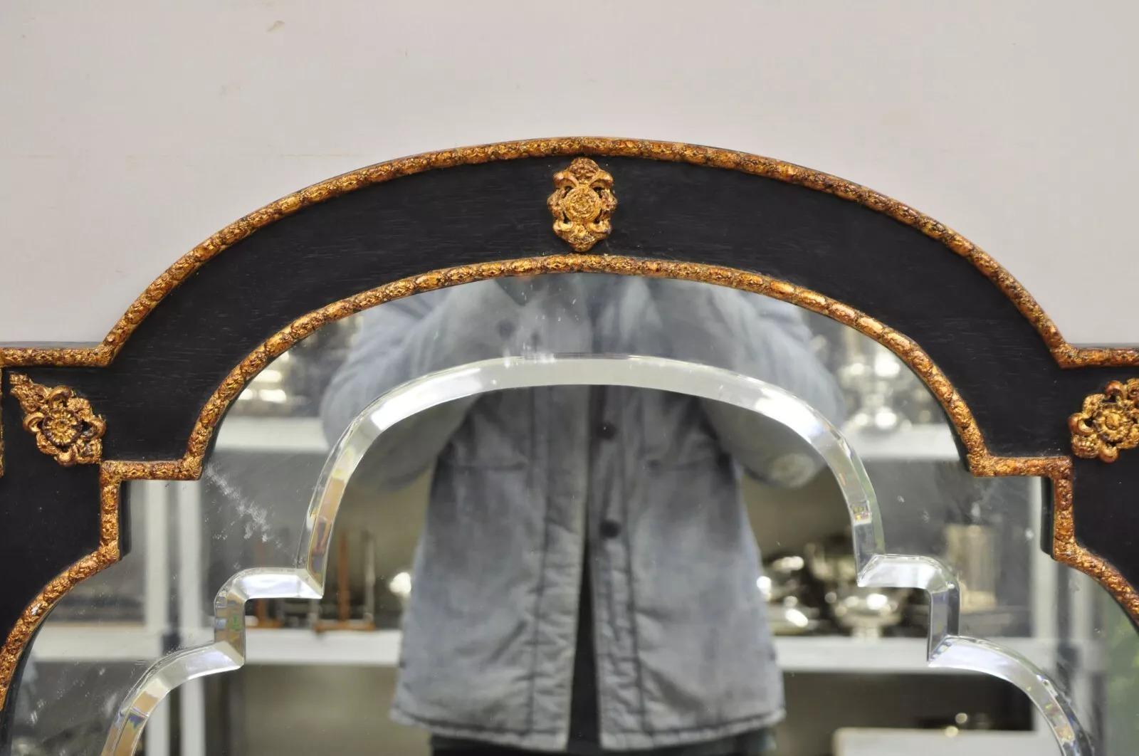 Chinoiseries Decorative Venetian Chinoiserie Style Black and Gold Large Trumeau Wall Mirror en vente