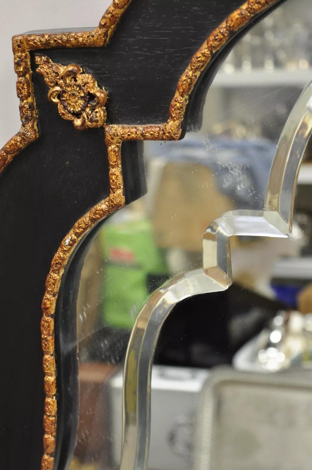 Verre Decorative Venetian Chinoiserie Style Black and Gold Large Trumeau Wall Mirror en vente