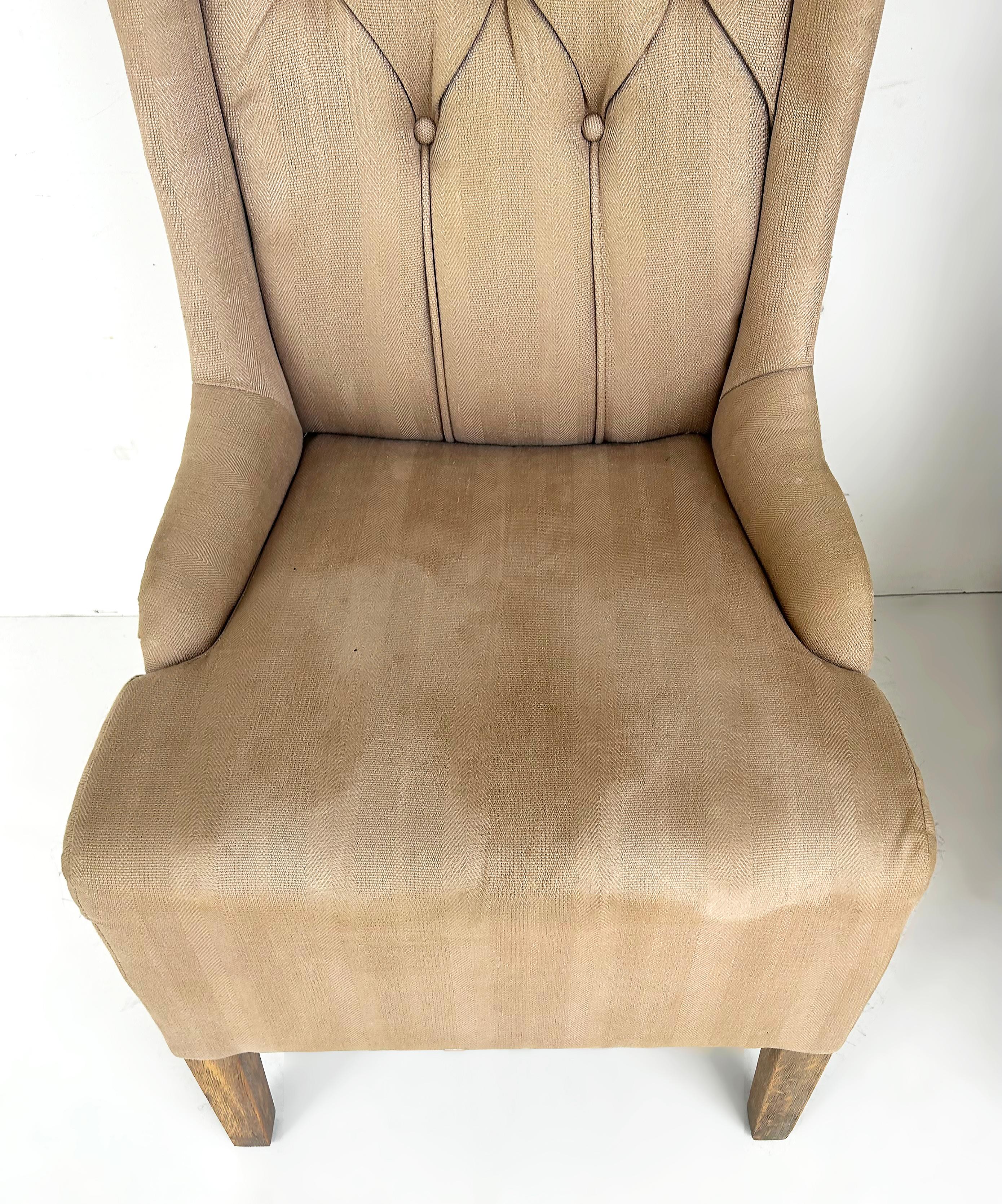 Decorator's High Back Tufted Wing Chairs to be Reupholstered For Sale 4