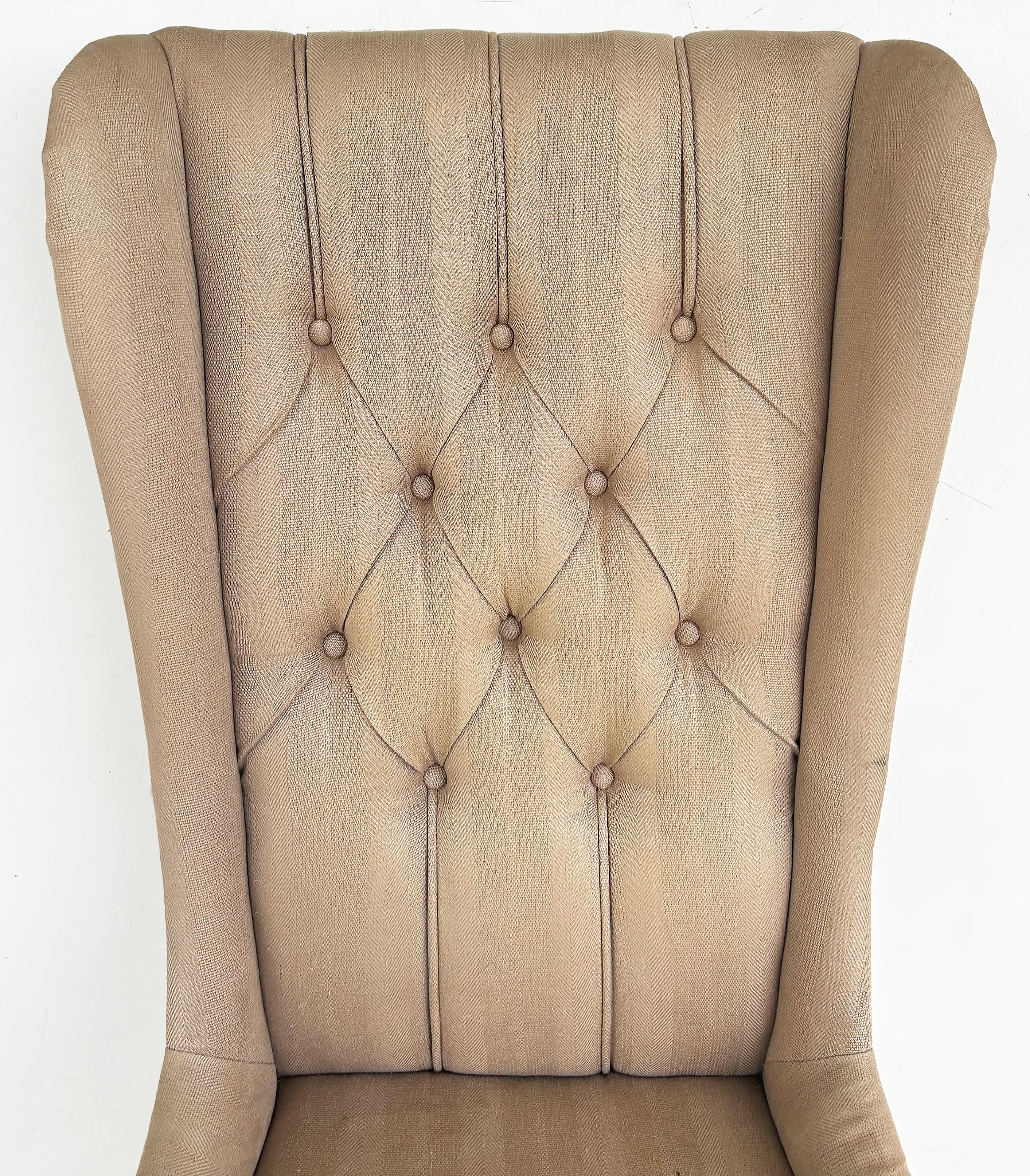 Decorator's High Back Tufted Wing Chairs to be Reupholstered For Sale 2