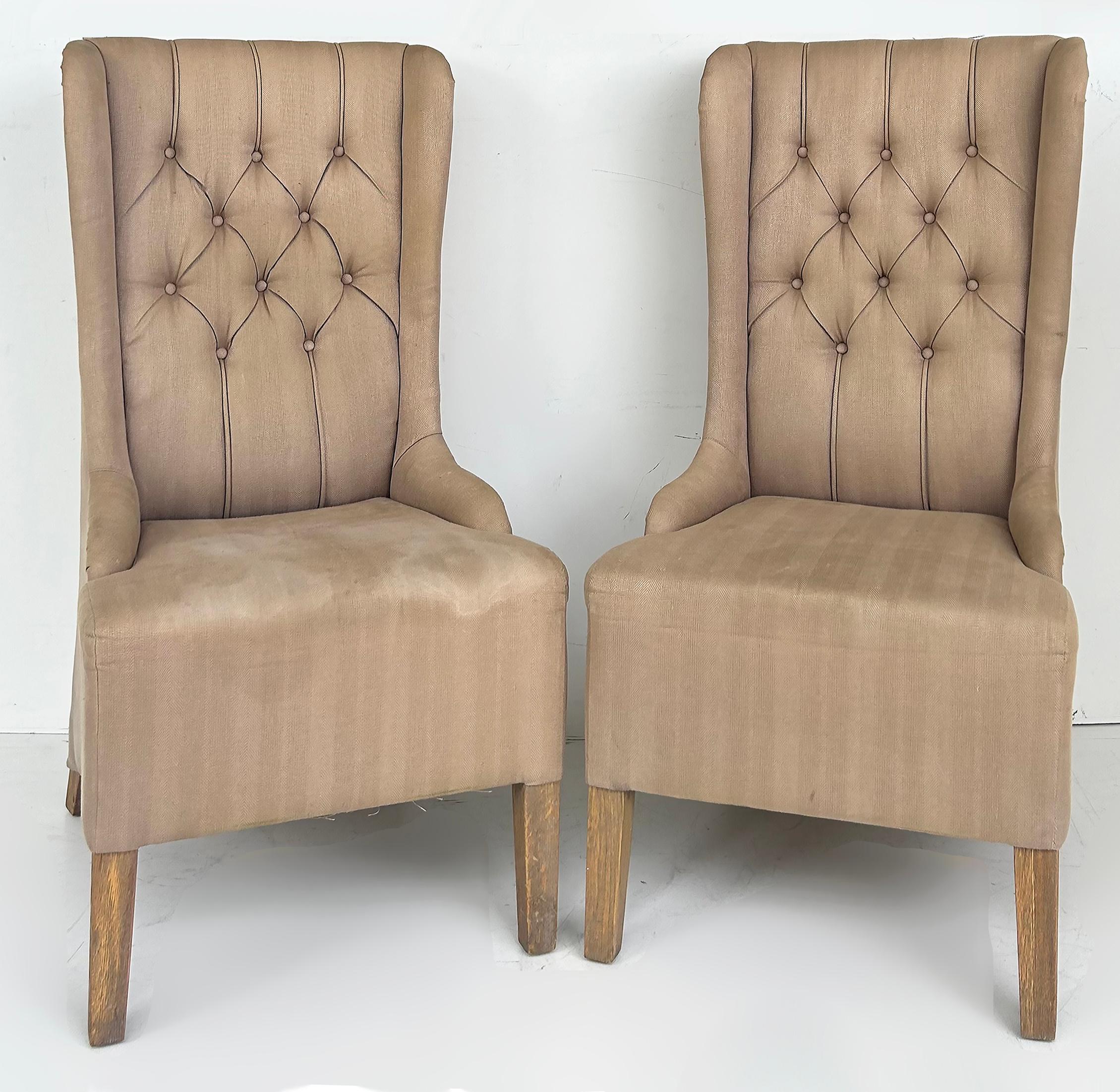 Decorator's High Back Tufted Wing Chairs to be Reupholstered For Sale 3