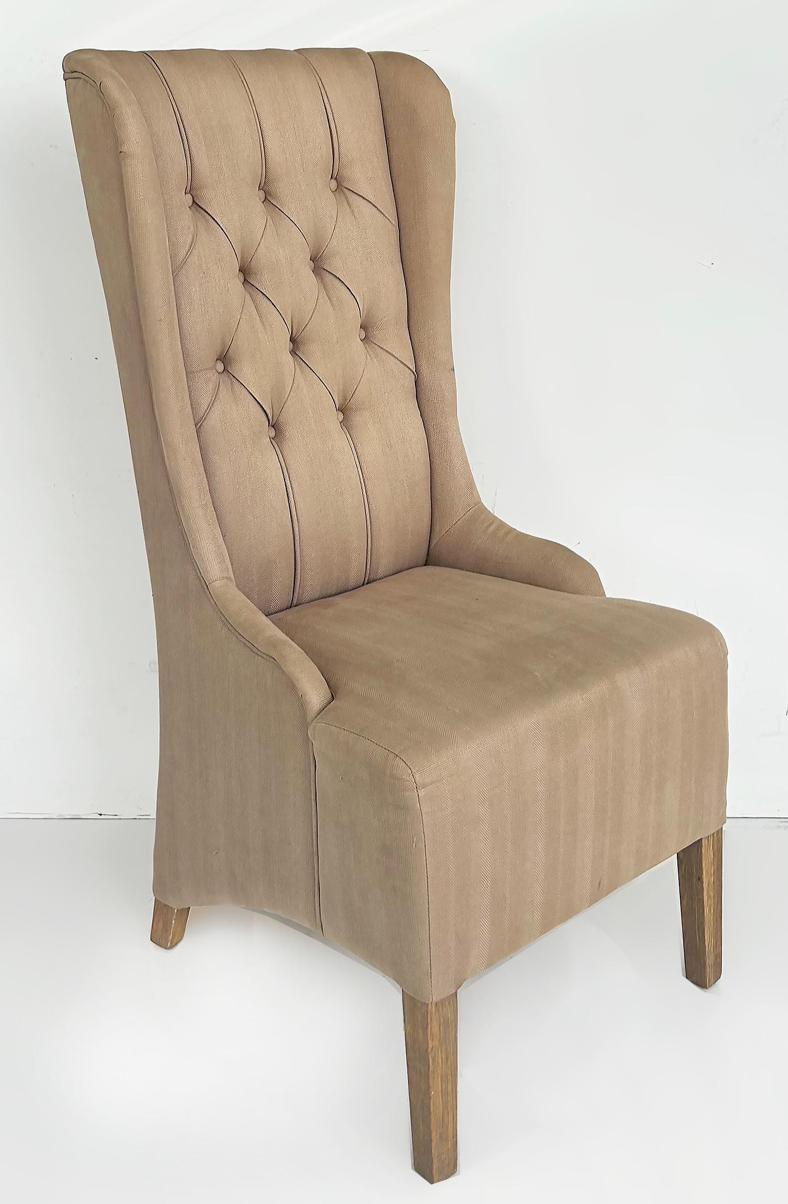 American Decorator's High Back Tufted Wing Chairs to be Reupholstered For Sale