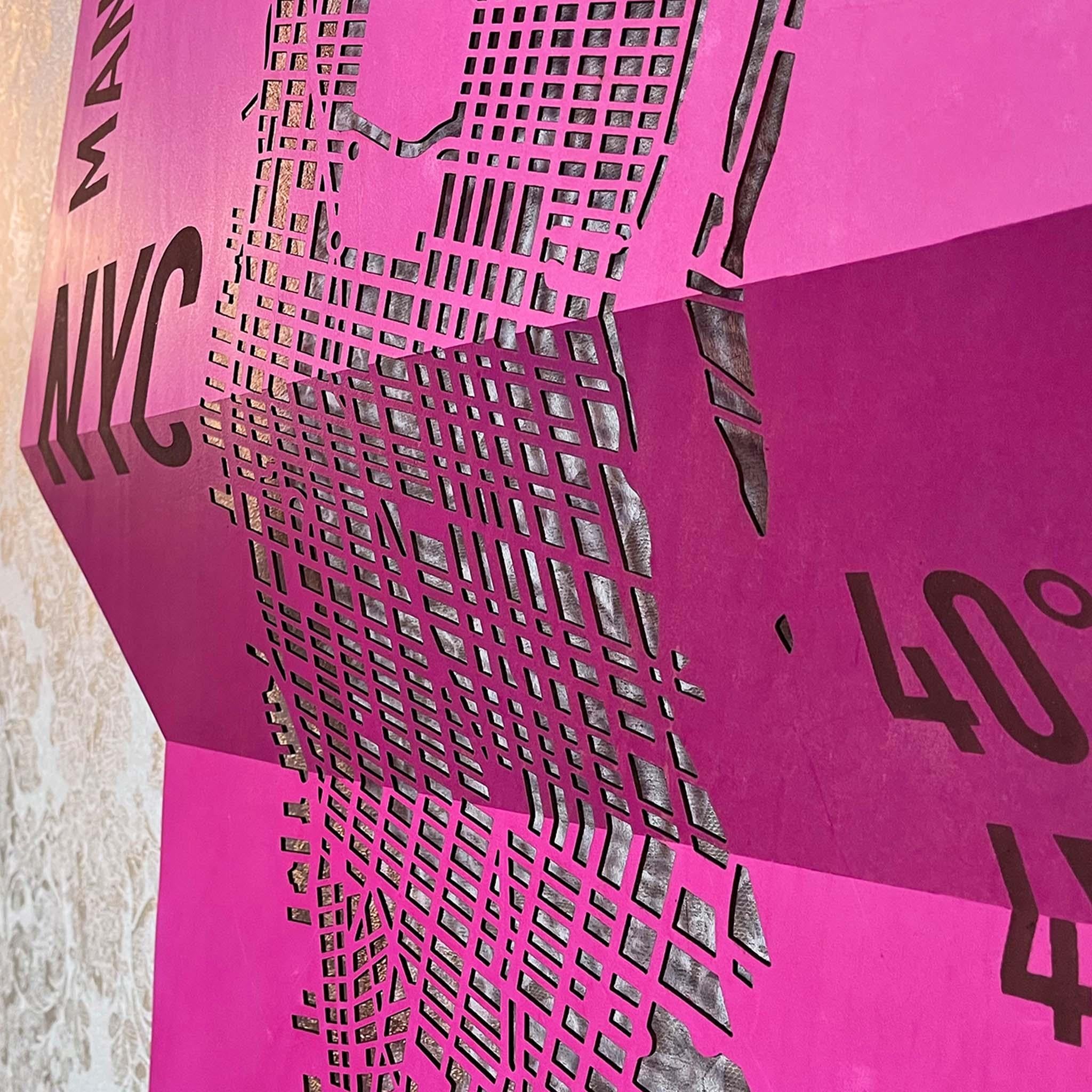 Italian Décoration murale en cuir, plan de ville en 3D NY en vente