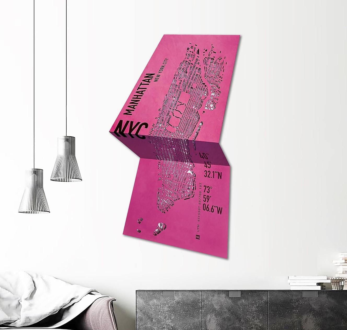 Sculpté Décoration murale en cuir, plan de ville en 3D NY en vente