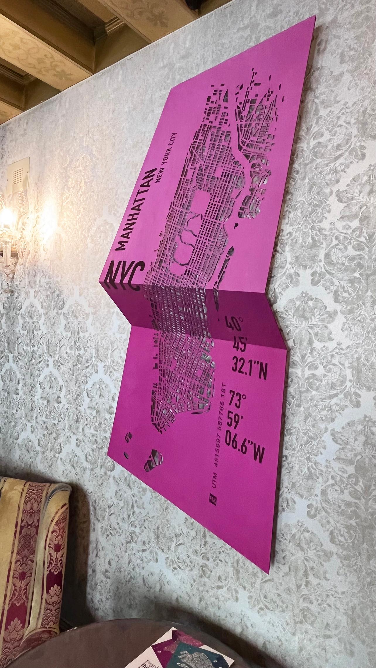 Décoration murale en cuir, plan de ville en 3D NY en vente 1