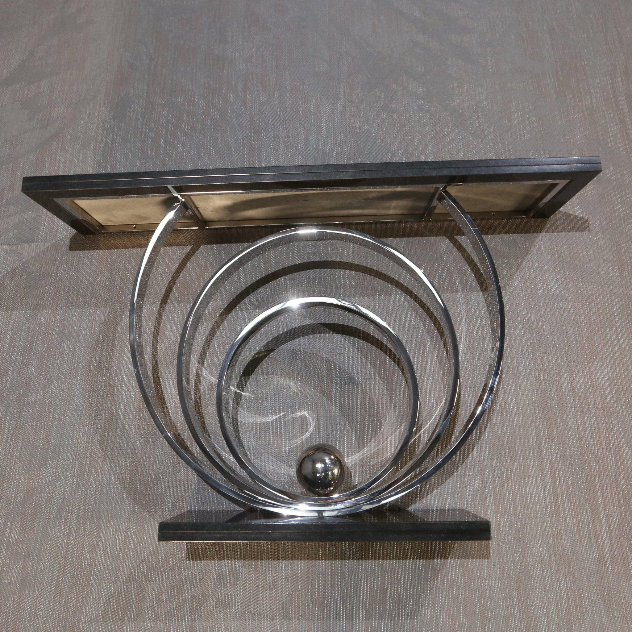Consola Decorus Ammonite - Acero inoxidable pulido con tapa de granito negro en Bueno estado para la venta en Basildon, London