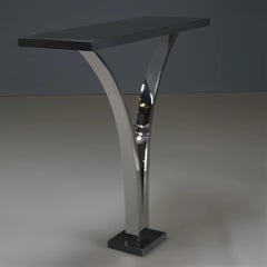 Decorus Viola Console Table in Polished Stainless Steel with Black Granite Top