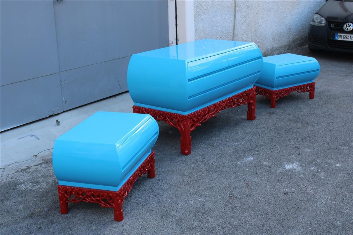 Decotarive Bedroom Sets Arpex Roma 1970 in sea Blue and Red Coral Made in Italy For Sale 5