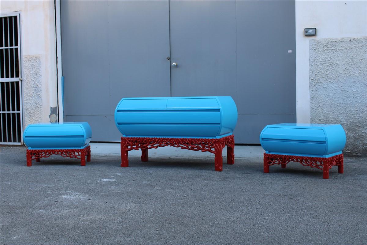 Decotarive Bedroom Sets Arpex Roma 1970 in sea Blue and Red Coral Made in Italy For Sale 11