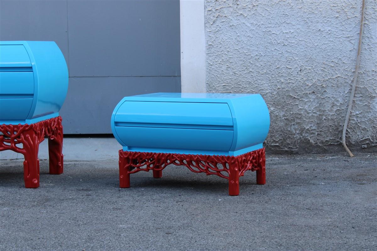 Decotarive Bedroom Sets Arpex Roma 1970 in sea Blue and Red Coral Made in Italy For Sale 13