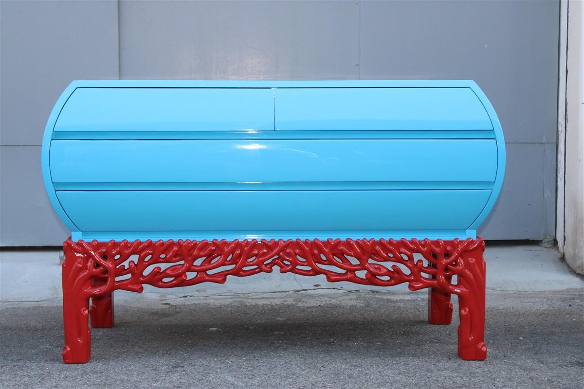 Mid-Century Modern Decotarive Bedroom Sets Arpex Roma 1970 in sea Blue and Red Coral Made in Italy For Sale